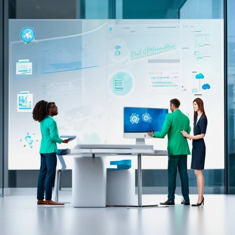 Auralithe engineers reviewing AI system architecture diagram on screen